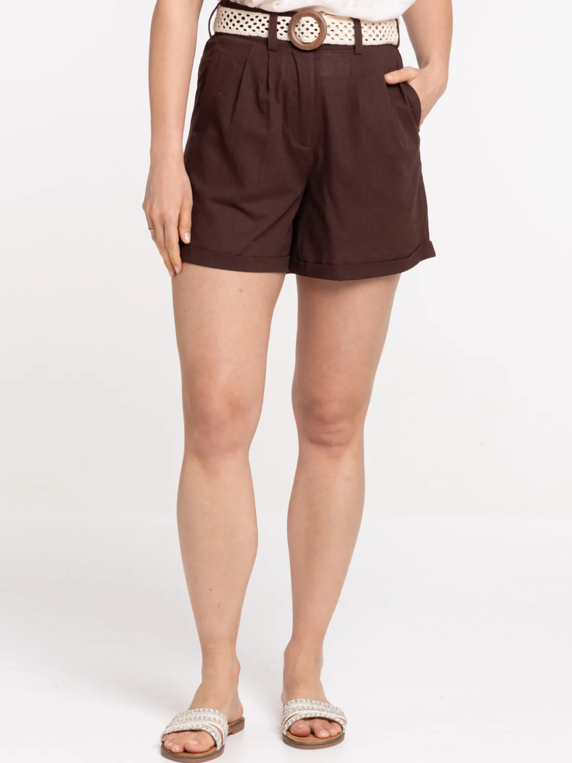 Short ceinturé femme