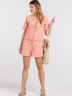 Short corail imprimé vichy femme
