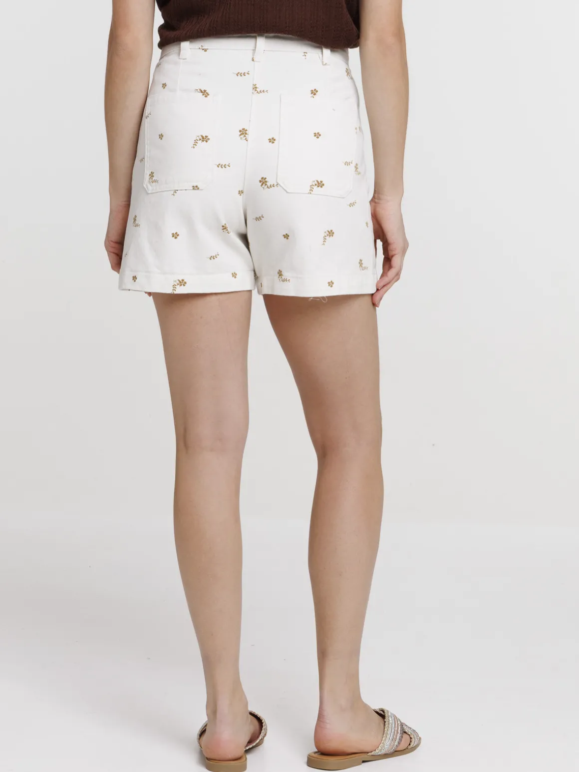 Short taille haute fleuri femme