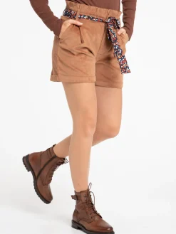 Short velours ceinture fleurie femme