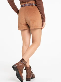 Short velours ceinture fleurie femme
