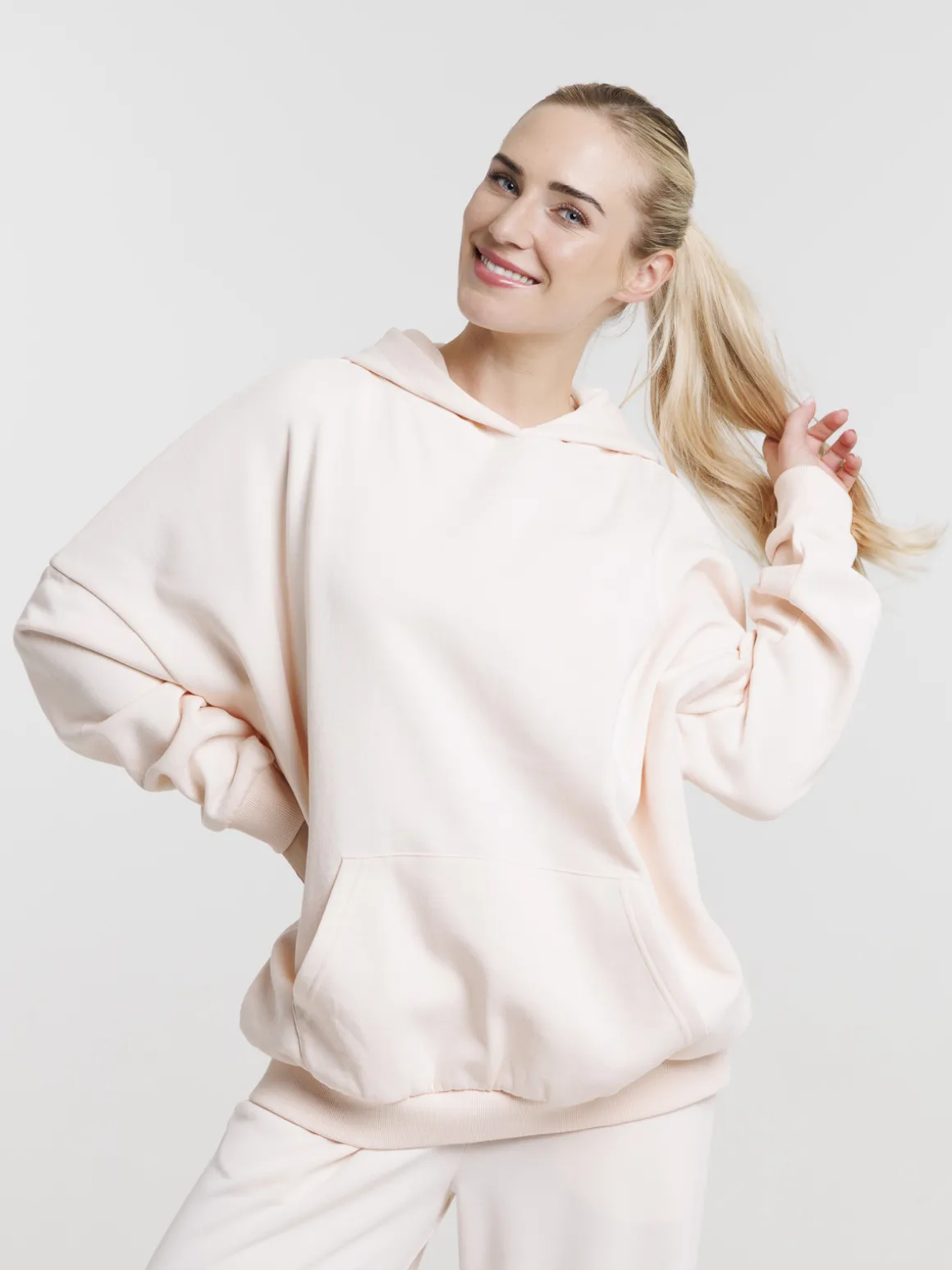 Sweat à capuche basique perle rose femme