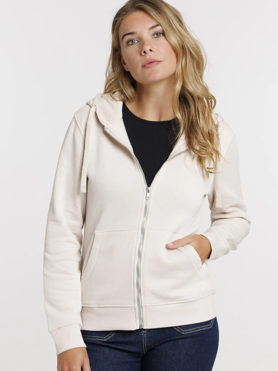 Sweat à capuche beige grisé femme