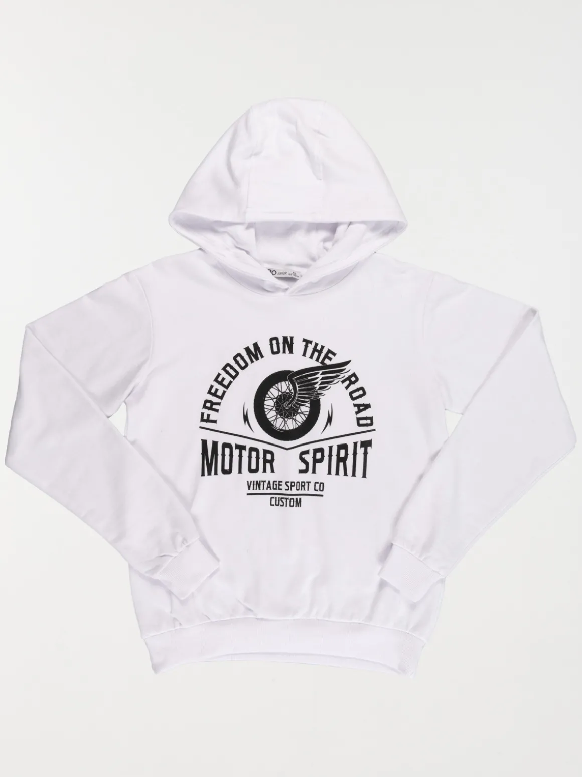 Sweat blanc capuche garçon (XXS-M)