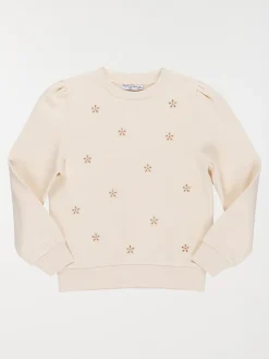 Sweat brodé beige rosé fille (3-12A)