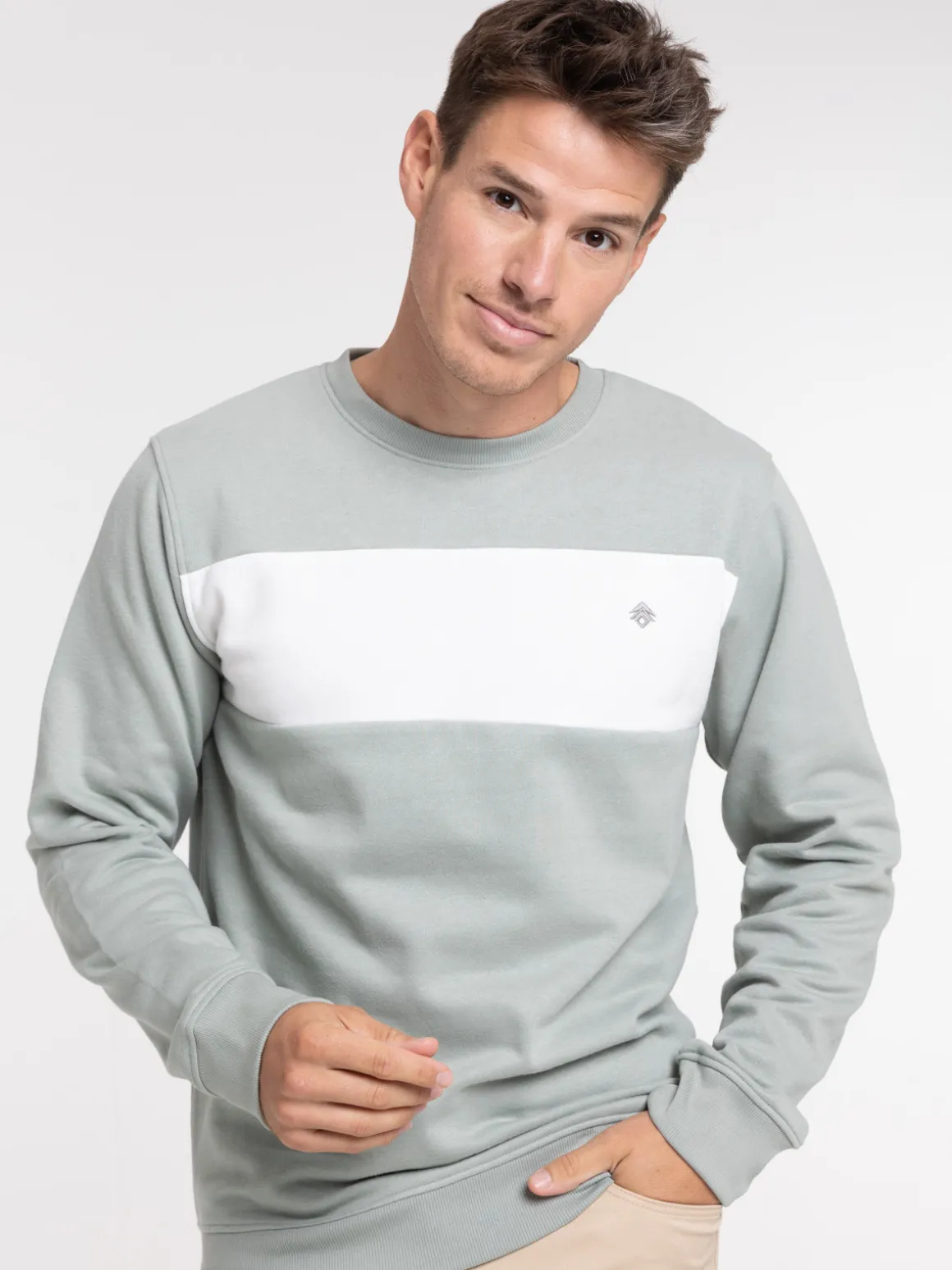Sweat col rond bicolore homme