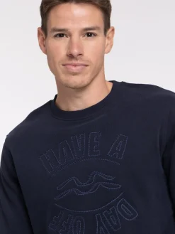 Sweat col rond message brodé homme