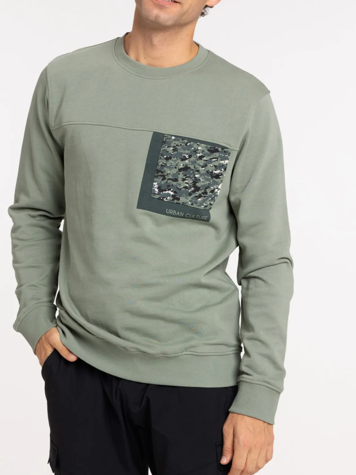 Sweat poche militaire vert camou homme