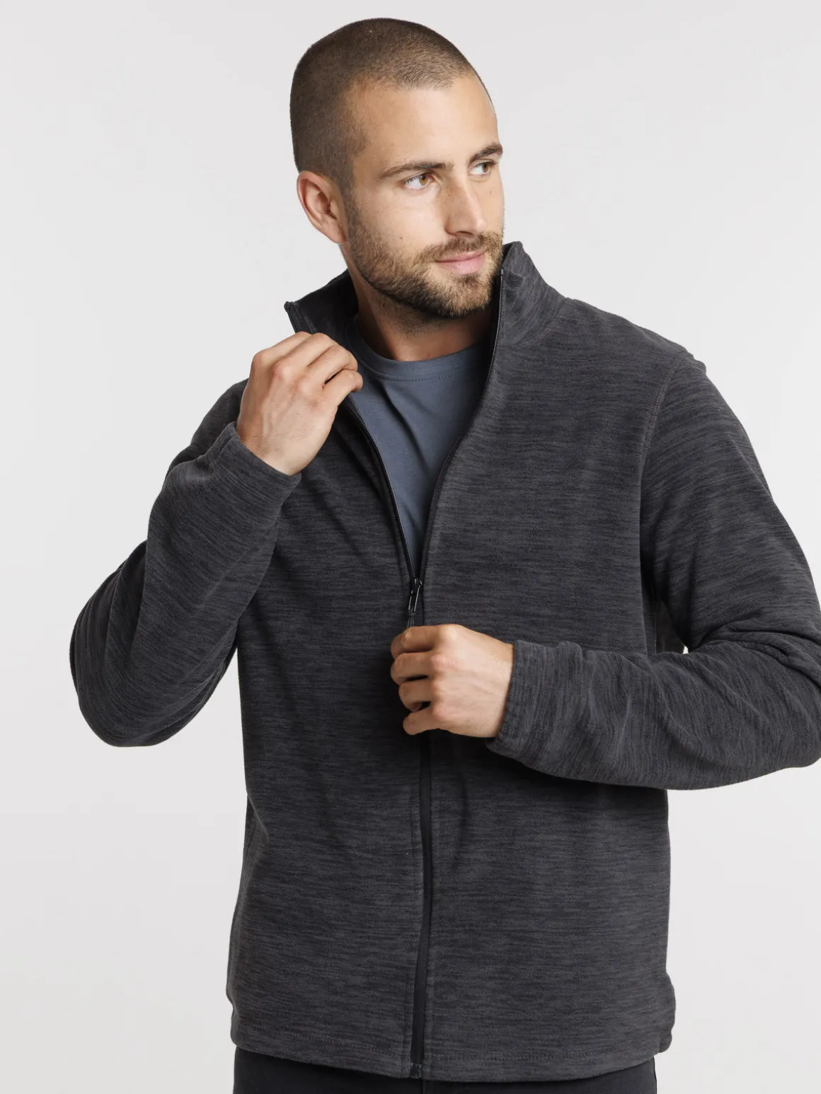 Sweat polaire zippé gris chiné homme