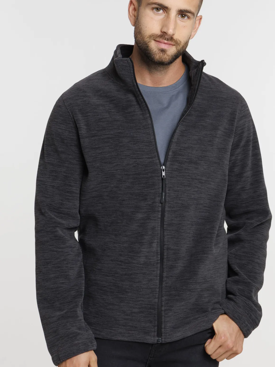 Sweat polaire zippé gris chiné homme