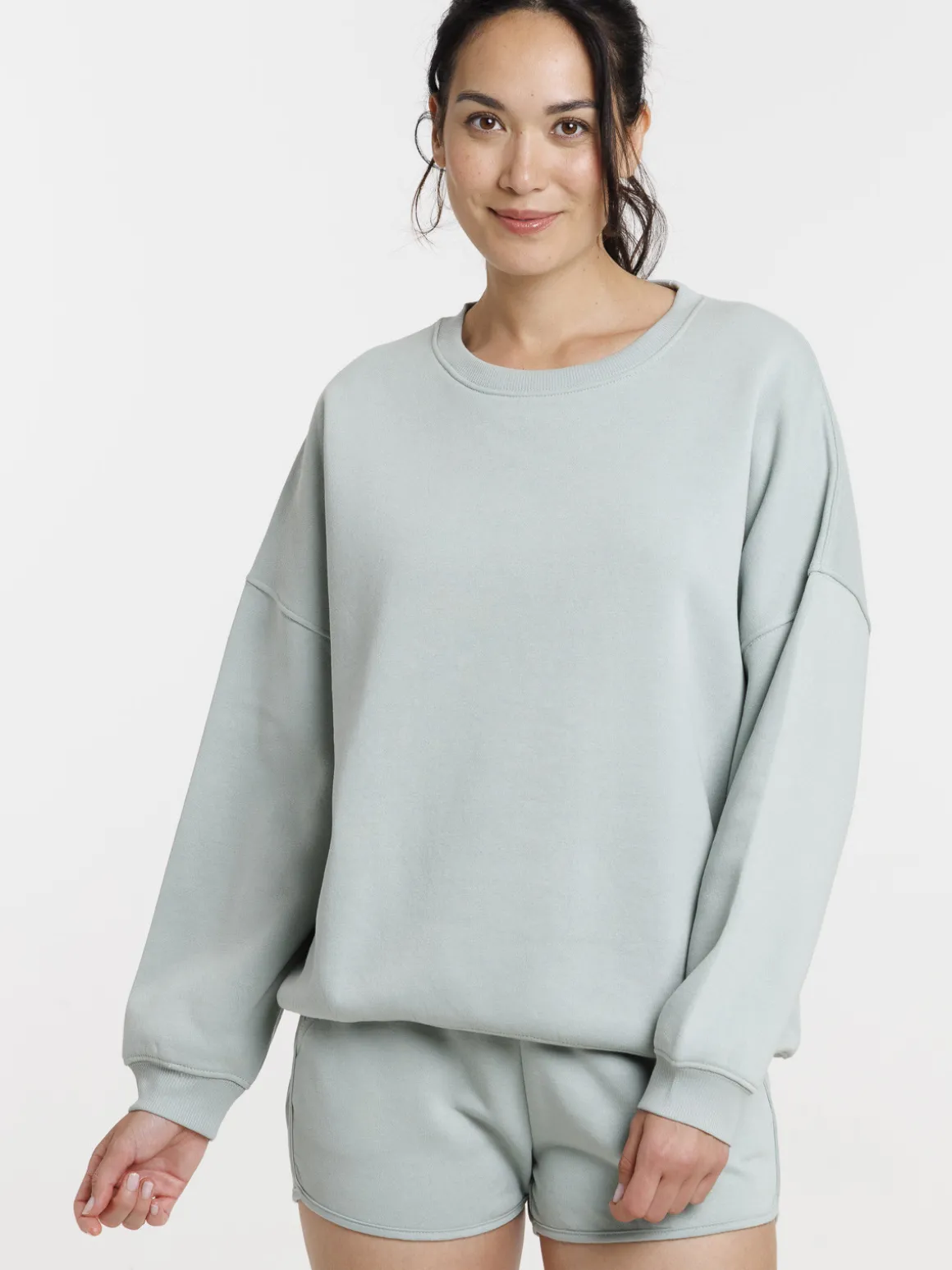 Sweat uni col rond jade femme