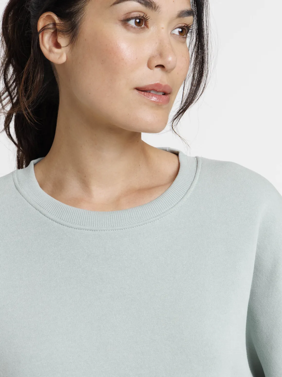 Sweat uni col rond jade femme