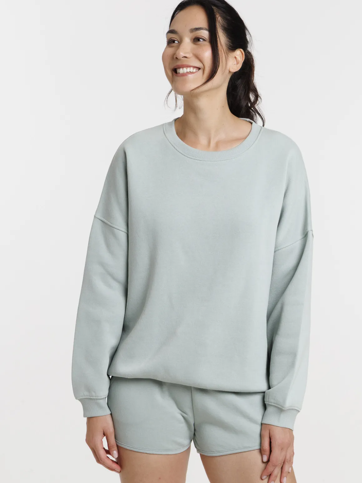 Sweat uni col rond jade femme