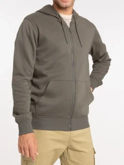 Sweat zippé capuche kaki verdi homme