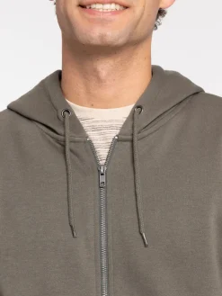 Sweat zippé capuche kaki verdi homme