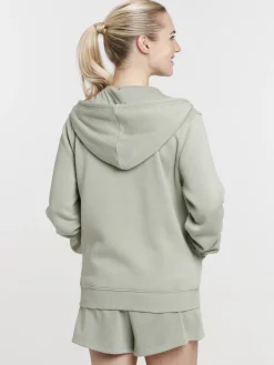 Sweat zippé capuche mousse clair femme