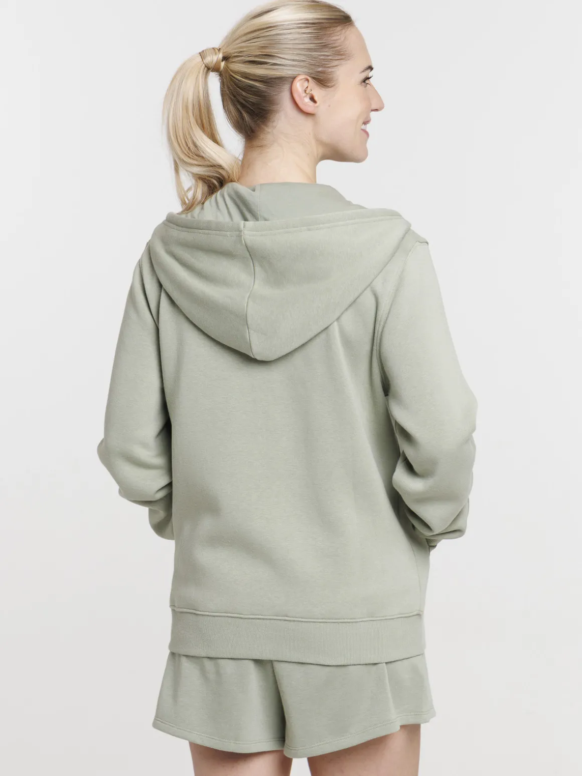 Sweat zippé capuche mousse clair femme