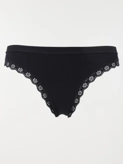 Tanga côtelé noir femme