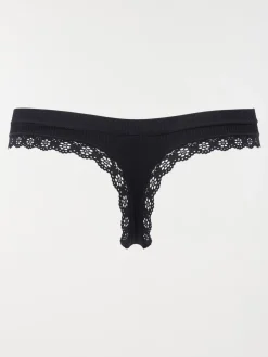 Tanga côtelé noir femme