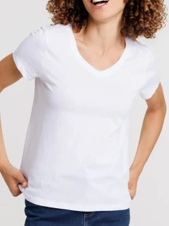 Tee-shirt blanc col V femme