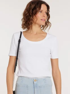Tee-shirt blanc cotélé femme