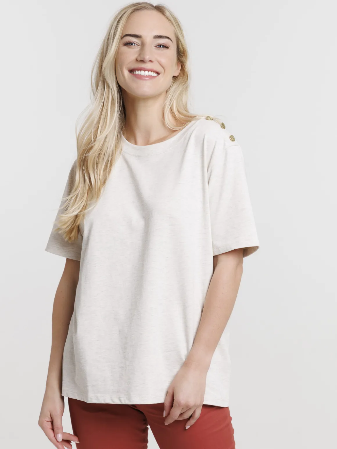 Tee-shirt boutons épaule gauche femme