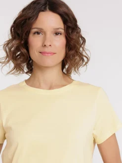 Tee-shirt col rond jaune pâle femme