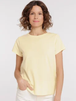 Tee-shirt col rond jaune pâle femme