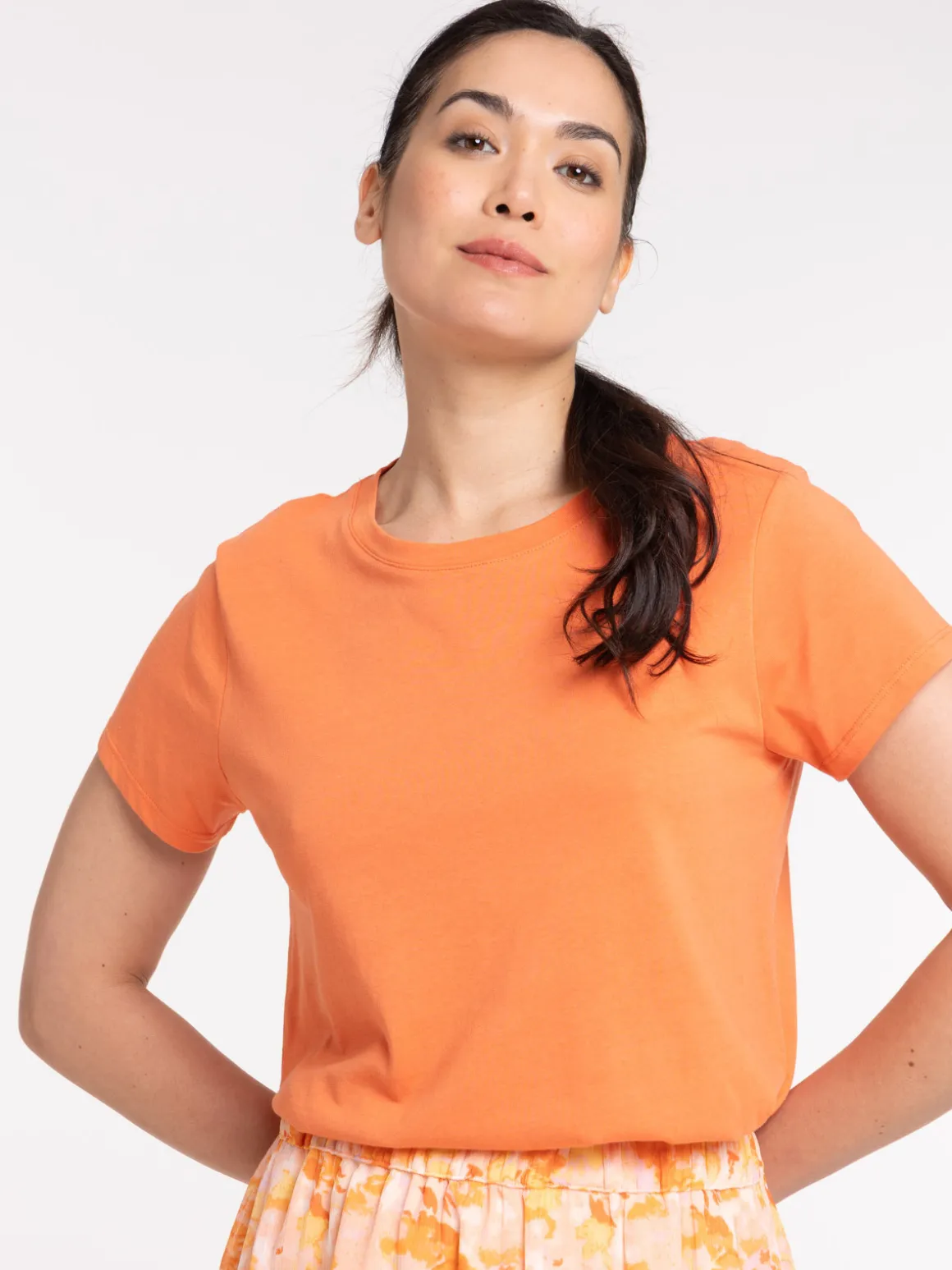 Tee-shirt col rond orange femme