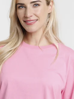 Tee-shirt col rond oversized rose femme