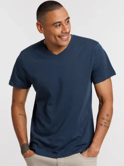 Tee-shirt col V bleu nuit homme
