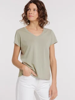 Tee-shirt col V mousse clair femme