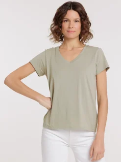 Tee-shirt col V mousse clair femme