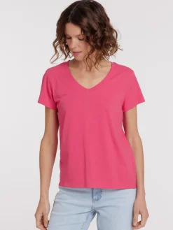 Tee-shirt coloris rose fiesta femme