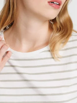 Tee-shirt écru rayé mousse femme