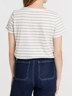 Tee-shirt écru rayé mousse femme