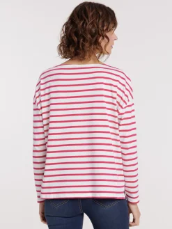 Tee-shirt écru rayé rose femme
