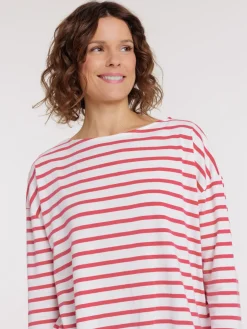 Tee-shirt écru rayé rose femme