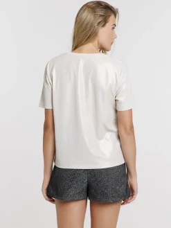 Tee-shirt côtelé écru femme