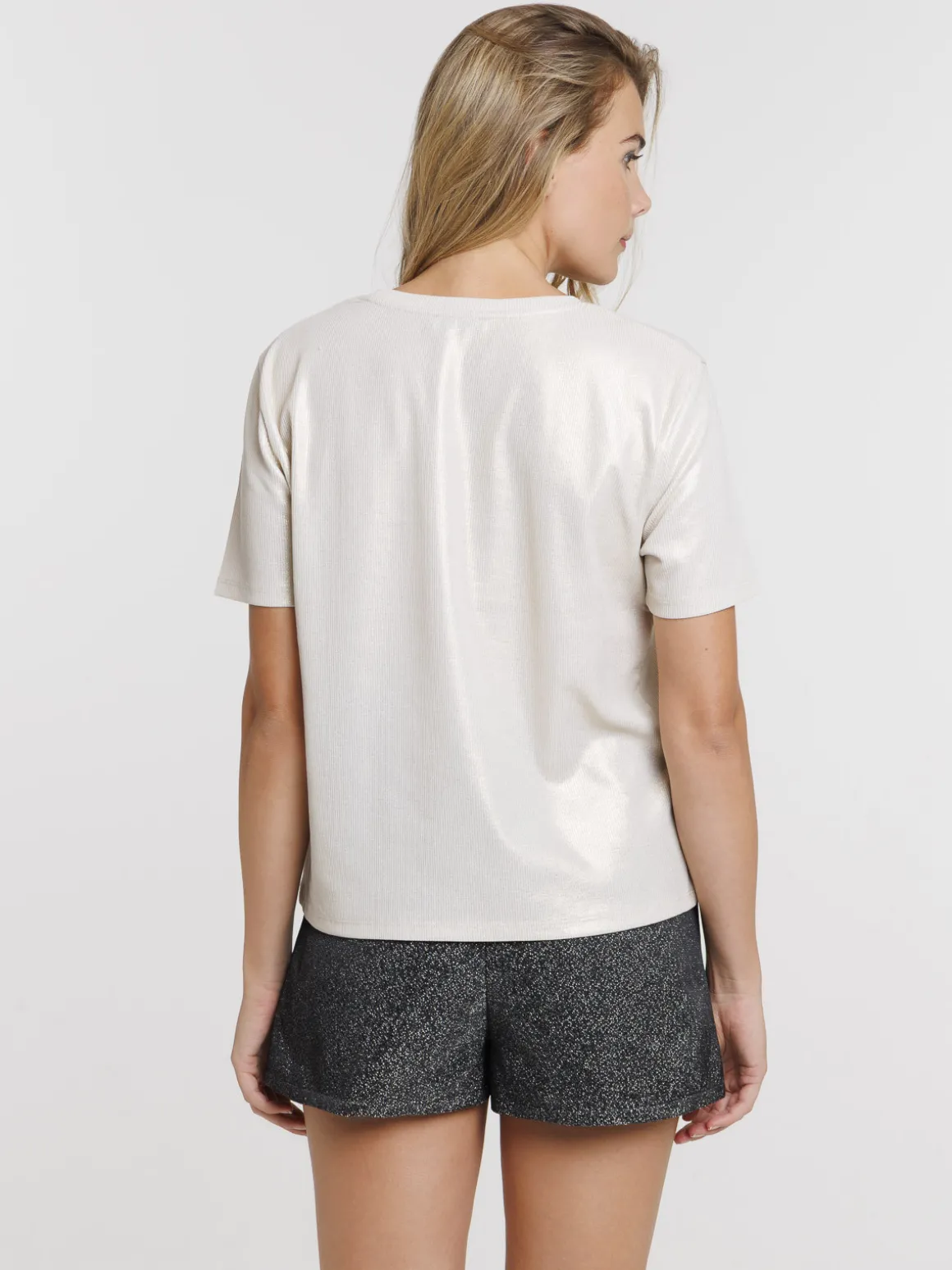 Tee-shirt côtelé écru femme
