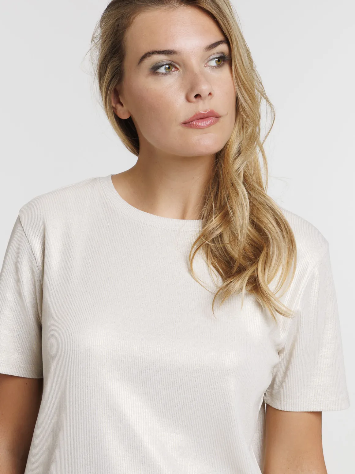 Tee-shirt côtelé écru femme