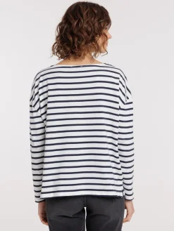 Tee-shirt femme rayé écru marine navy
