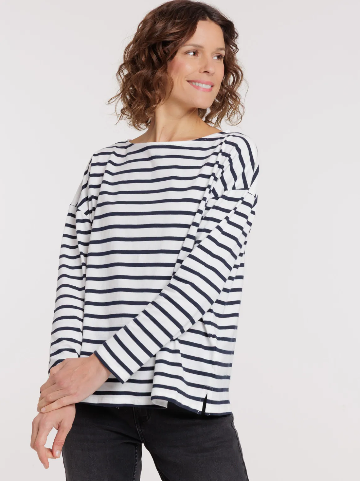 Tee-shirt femme rayé écru marine navy