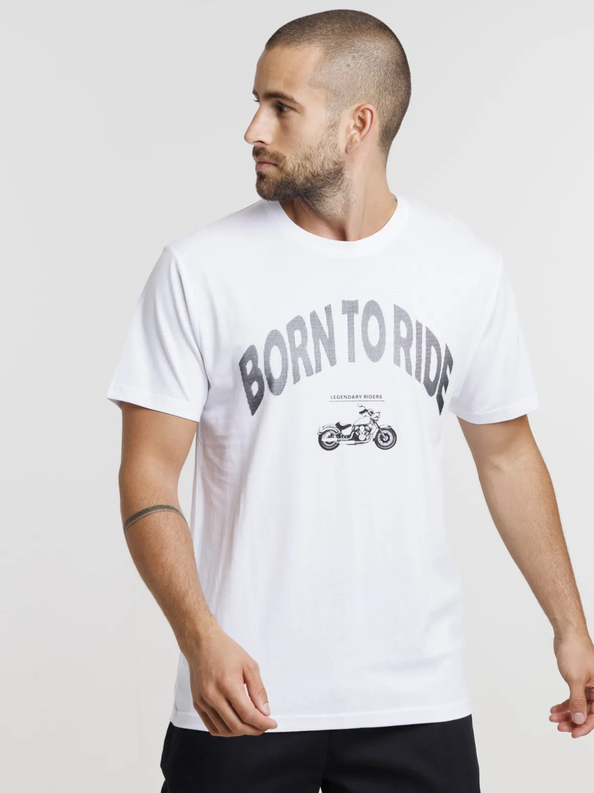Tee-shirt imprimé moto blanc homme