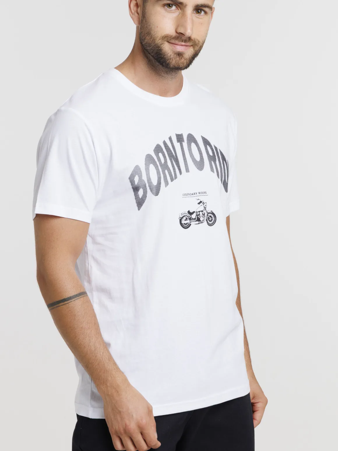 Tee-shirt imprimé moto blanc homme