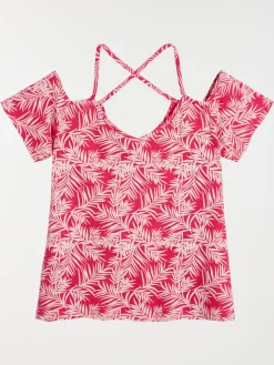 Tee-shirt imprimé végétal fushia femme