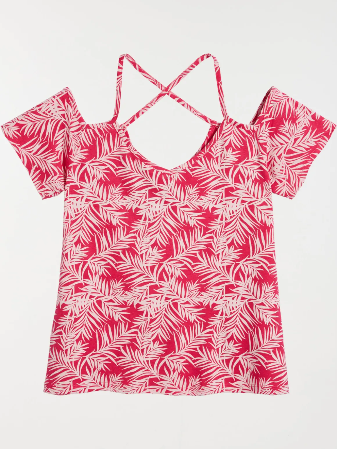Tee-shirt imprimé végétal fushia femme