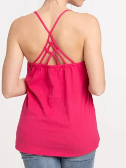 Top à bretelles seersucker fushia femme