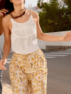 Top bretelle dentelle macramé écru femme