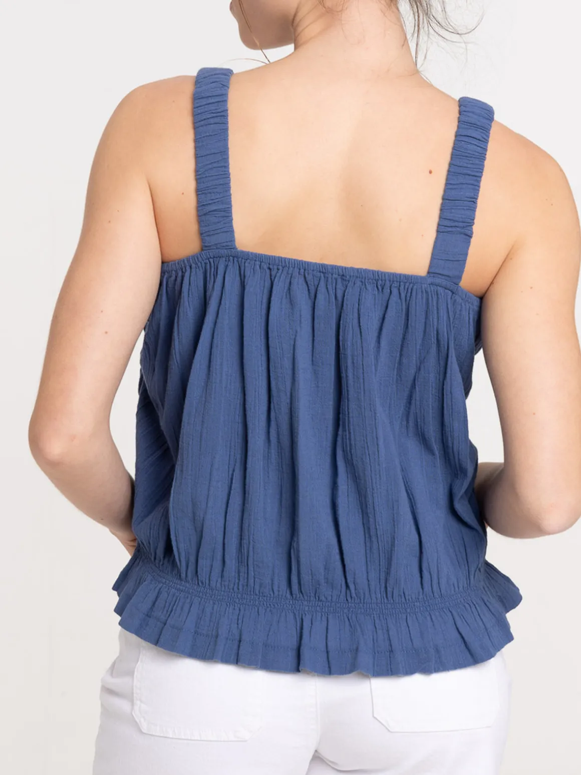 Top bretelles bleu de fès femme